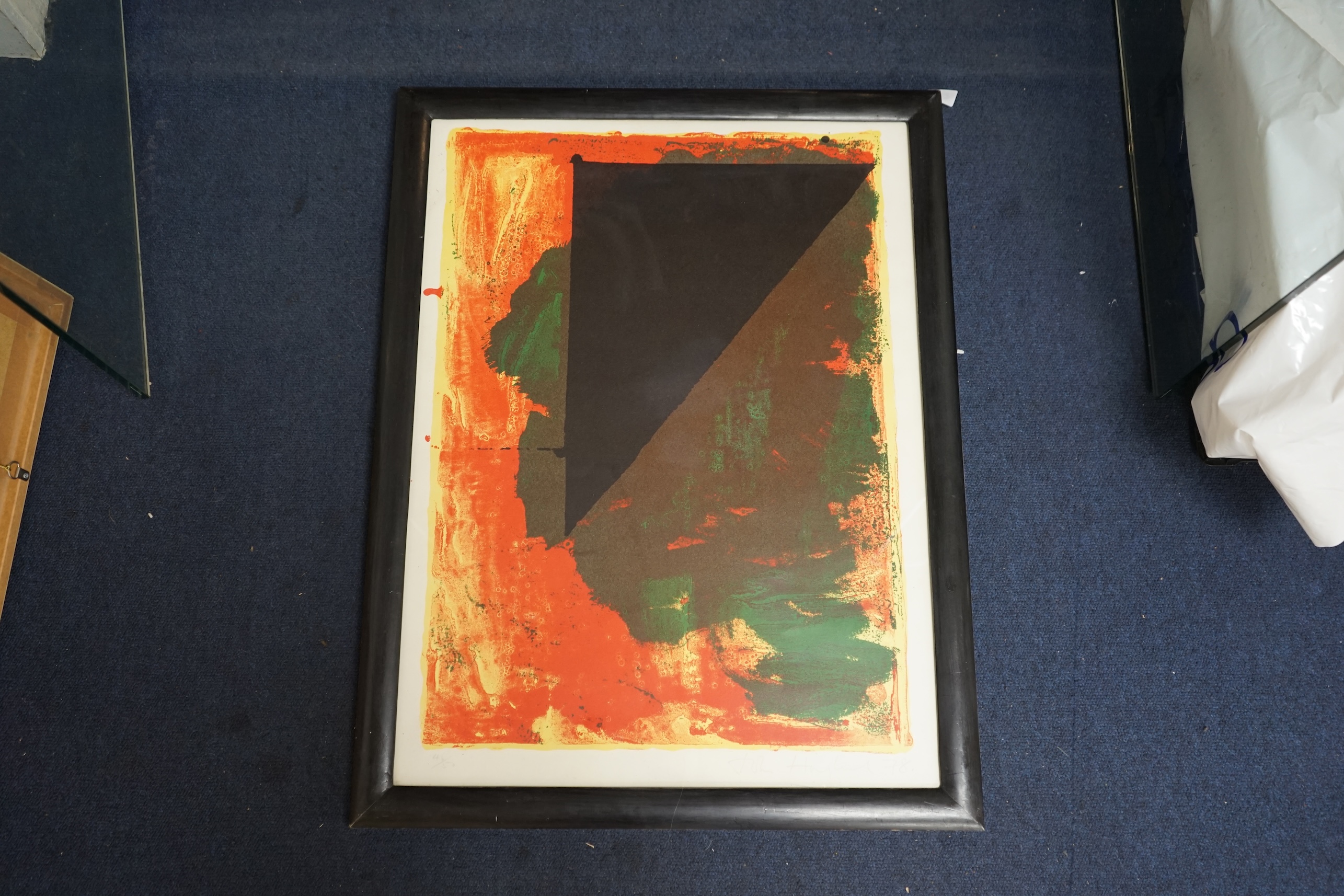 John Hoyland RA (1934-2011), colour Lithograph and mixed media, Untitled Abstract, limited edition 46/50, signed and dated '78 in pencil, 63 x 47cm. Condition - good